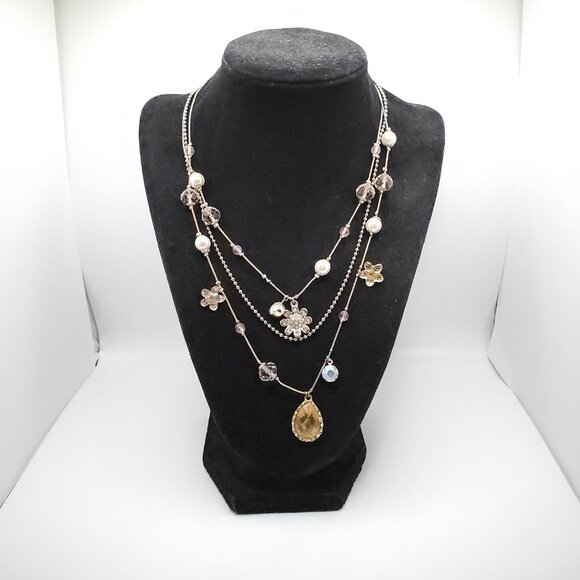 Betsey Johnson Illusion Multi-layer Floral Necklace, Good - Picture 3 of 9